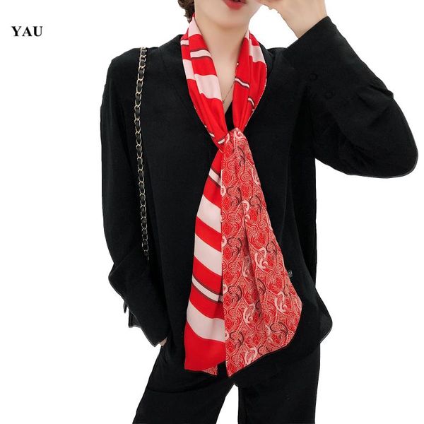 

Double-deck Twill Striped Scarf Women New Design Paisley Neckerchief Fashion Silk Scarves For Ladies Handkerchief, Blue;gray