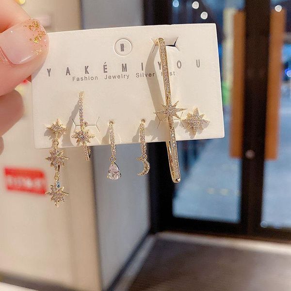 

dangle & chandelier mixed styles ear cuff star earrings set gold color cubic zirconia for women party jewelry, Silver