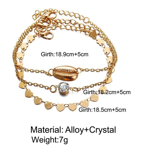 

heart set fashion jewelry shell 3pcs beads chain bracelet, Golden;silver