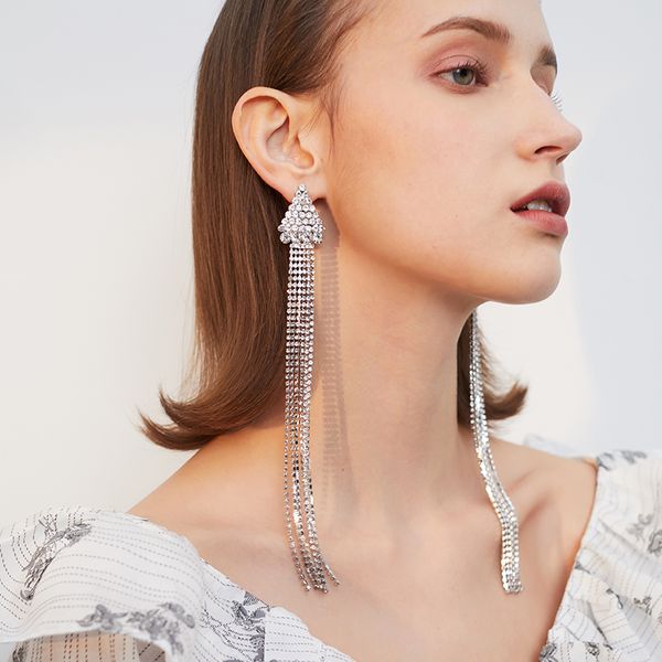 

2020 fashion triangle long tassel earrings female temperament simple wild earrings personality earrings j190718, Golden;silver