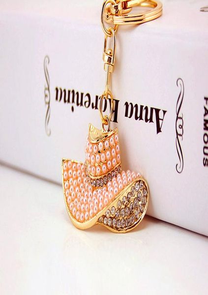 

new pearls hat summer keyring rhinestone crystal charm fashion beauty jewellery women bag pendant key chain gift wmtqwb