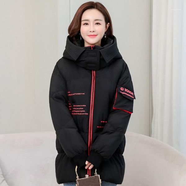 

l-5xl plus size women winter jacket 2020 hooded long parkas female loose thicken cotton padded outwear women coat down jacket1, Black