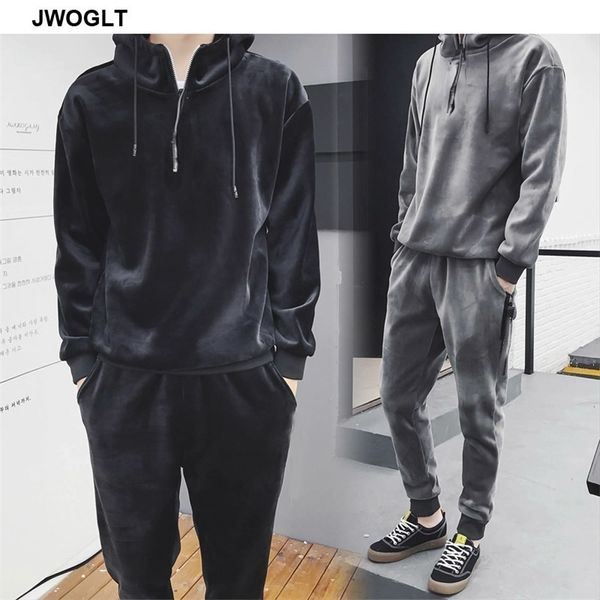 Herbst Winter Weiche Warme Männer Velours Trainingsanzug Koreanische Mode Gold Samt Trainingsanzug Hoody Hoodies und Jogger Hosen 2 Stück Outfit 201109