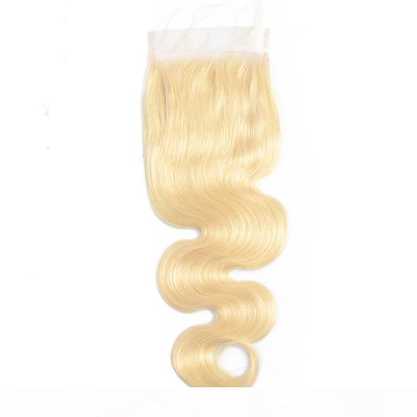 

peruvian unprocessed human hair 4x4 lace closrue mink 613 blonde color body wave 4*4 closure 613# baby hair, Black;brown