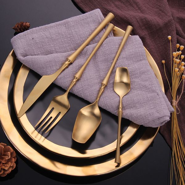 

2019 24 Piece Forks Knives Spoons Dinnerware Tableware Portable Golden Cutlery Set Sierware fork spoon Y200111, Deep blue