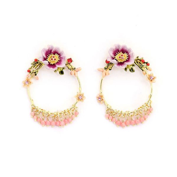 

french winter garden series enamel glaze peony flowers exaggerated earrings big ear ring female new shelves, Golden;silver
