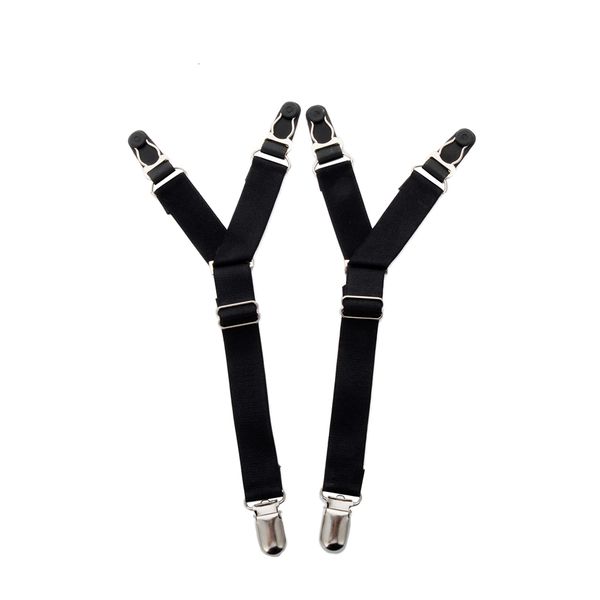 

2pc woman y-shaped double socks clip duckbill buckle leg straps garter elastic stockings belt metal clips, Black;white