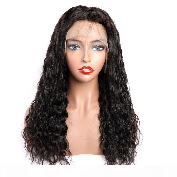 

virgin peruvian pre plucked water wavy wave 360 degree swiss lace frontal wig with natural hairline human hair wigs, Black;brown