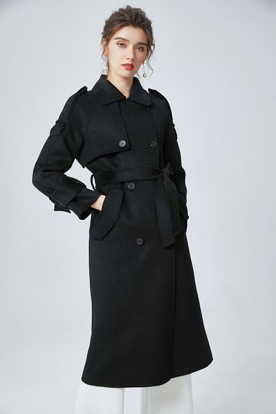 

autumn and winter was fine water loose double ripples face cashmere women's coat, Black