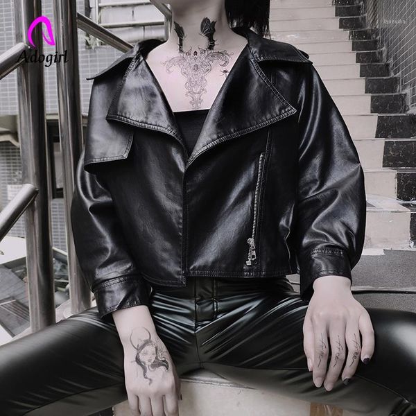 

women faux leather pu jacket coat black lantern sleeve motor biker casual outerwear basic streetwear with belt jacket harajuku1, Black;brown