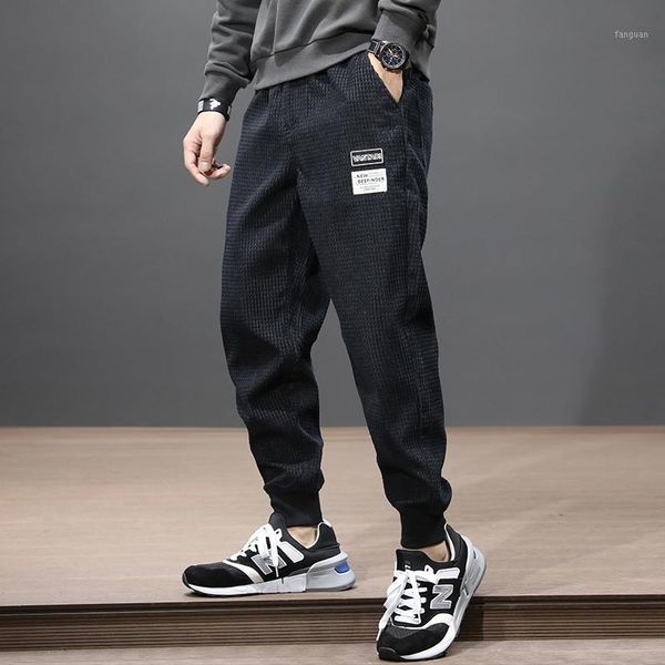 

japanese style fashion men jeans loose fit casual corduroy cargo pants hombre wide leg harem trousers streetwear hip hop joggers1, Blue