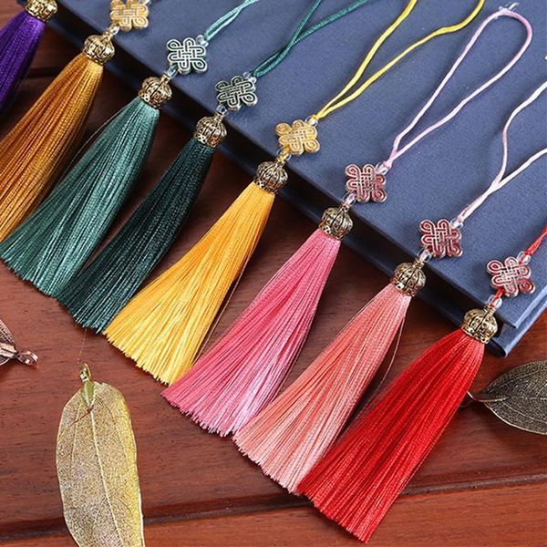 

2pcs metal caps fringe trim bookmark silk tassels diy curtain clothes bag craft supplies classical style tassel pendant 17cm h sqcahl