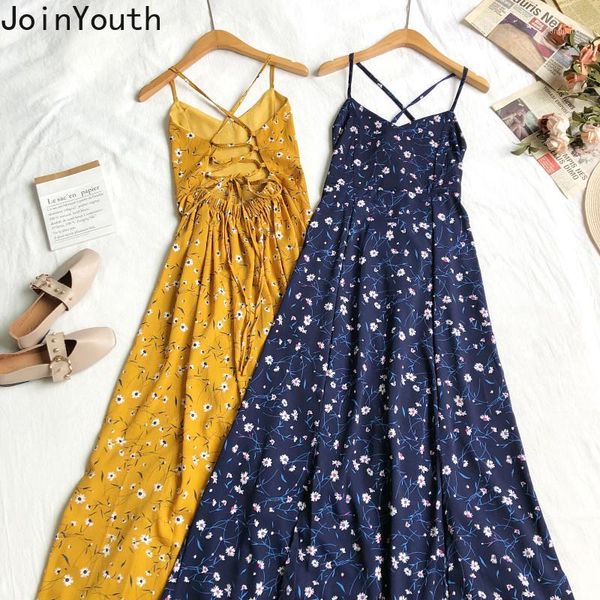 

joinyouth beach style floral long dresses backless 2020 summer dress women bandage vestidos fashion v neck j4361, Black;gray