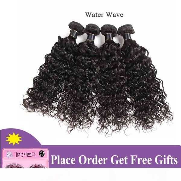 

9a brazilian virgin hair water wave human hair extensions 1 3 4 pcs malaysian water wave double weft hair weaves water wave, Black
