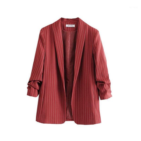 

2021 autumn new korean style loose fold sleeves striped casual handsome suit jacket women 09191, White;black