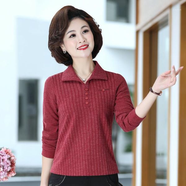 

woman autumn thicken shirt turn down collar vertical stripe ladies red purple long sleeve cotton clothes plus size new1, White