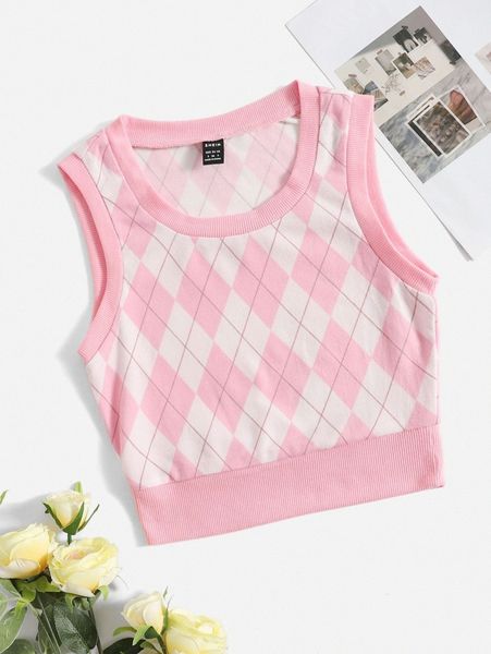

argyle print tank u47r#, White