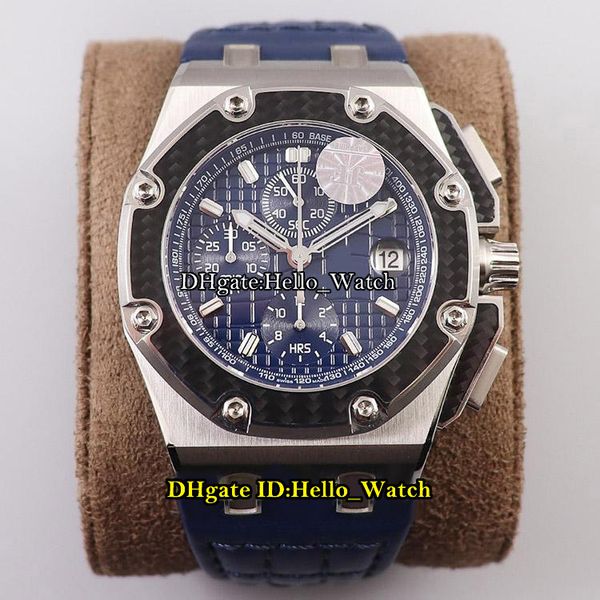 

jf v2 juan pablo montoya 26030 carbon fiber bezel steel cal.2840 a2840 automatic chronograph mens watch blue texture dial leather watches, Slivery;brown