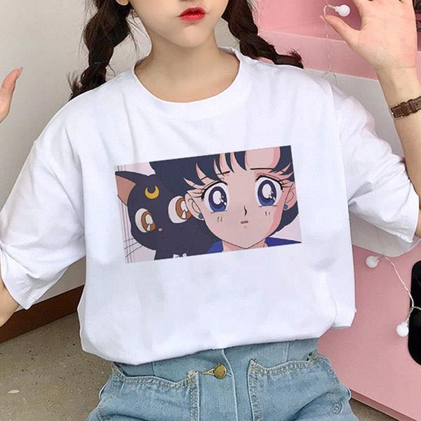 

kawaii women t shirt summer tee cartoon print teeshort sleeve o-neck female t-shirt casual women t-shirts, White