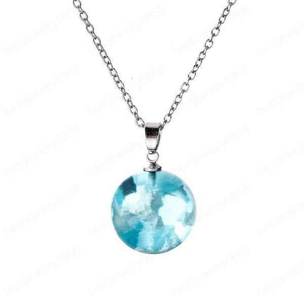

blue sky white clouds resin glass pendant necklaces transparent ball charm statement necklace couple jewelry for women v