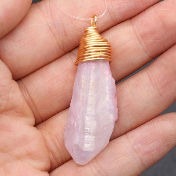 

new natural stone pendant irregular rose quartzs faceted pendant necklace for diy jewelry birthday gift size 15x50-20x55mm1, Bronze;silver