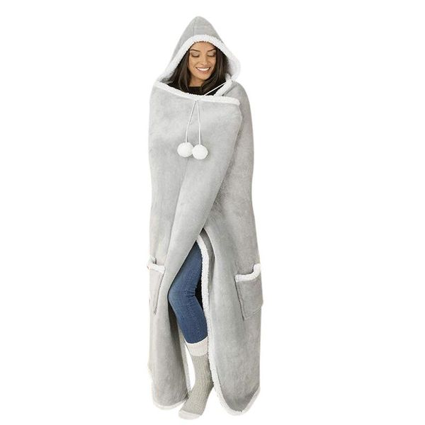 

pom-pom hooded throw blanket thicken and lengthen warm printed casual home blanket 2020ing