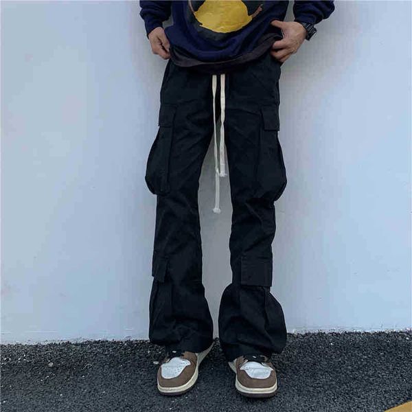 

galery dept baggy wide leg overalls high street fashion flared pants big pocket hip hop men's, Black