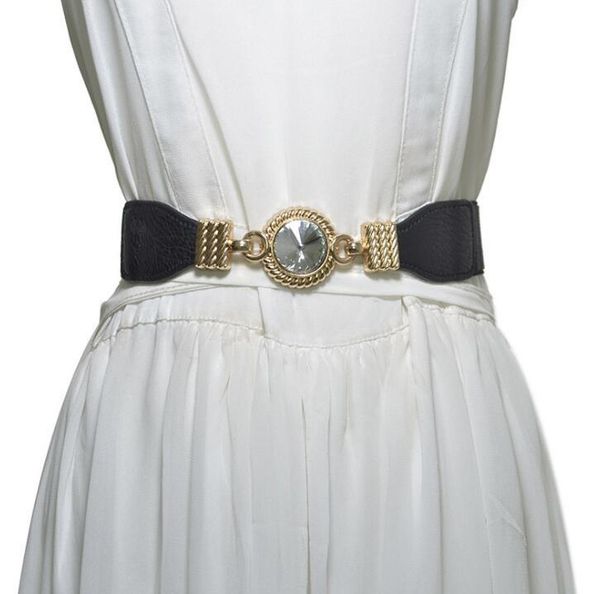 

belts women's runway fashion diamonds buckle elastic cummerbunds female dress corsets waistband decoration wide belt r2531, Black;brown