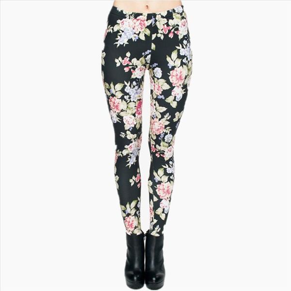 

women clothing full length 3d graphic full print flowers leggings fitness punk leggings pants workout, Black