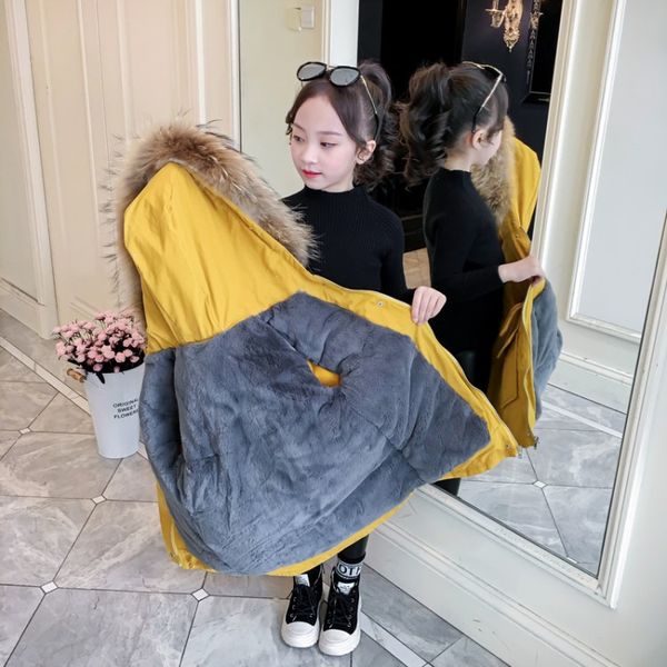 

girls cotton windbreaker 2020 new winter big children plus velvet cotton clothes chinese children korean version of girl thick cotton jacket, Blue;gray
