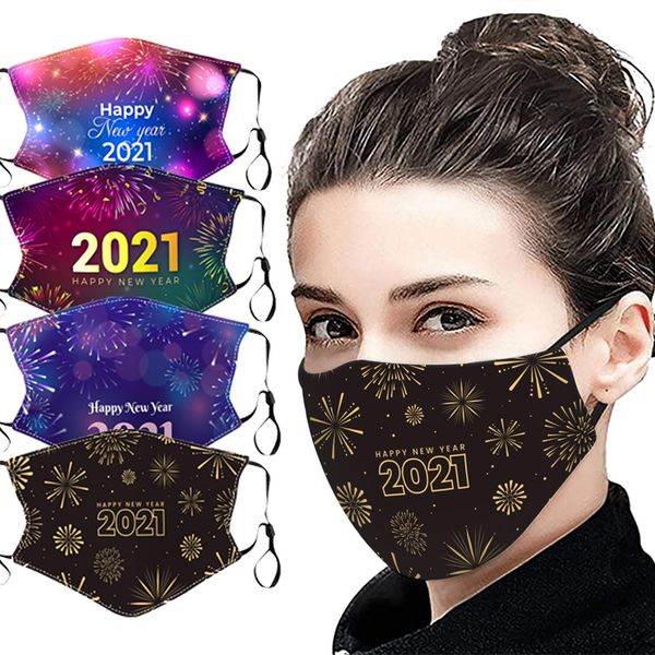 

2021 new designer new yesars cheers fashion face mask print colorful firworks 2021 cheers man woman masks dust pm2.5 adjustable mask