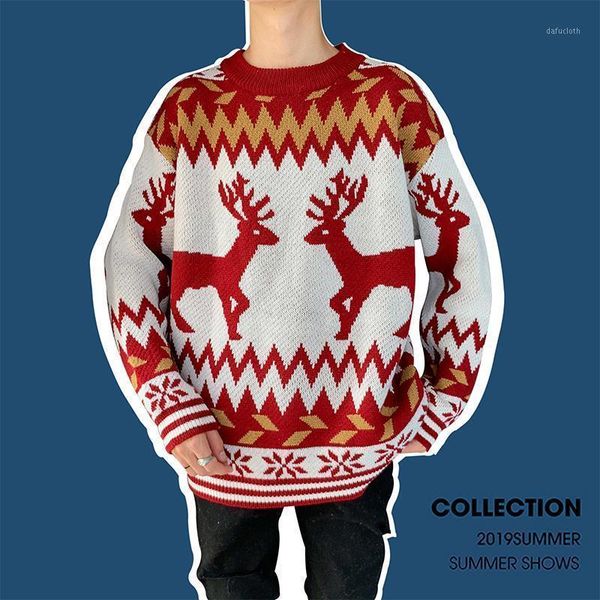 

autumn / winter hong kong style ins loose crew neck pullover sweater men's korean fashion versatile pullover couple's knitwear1, White;black