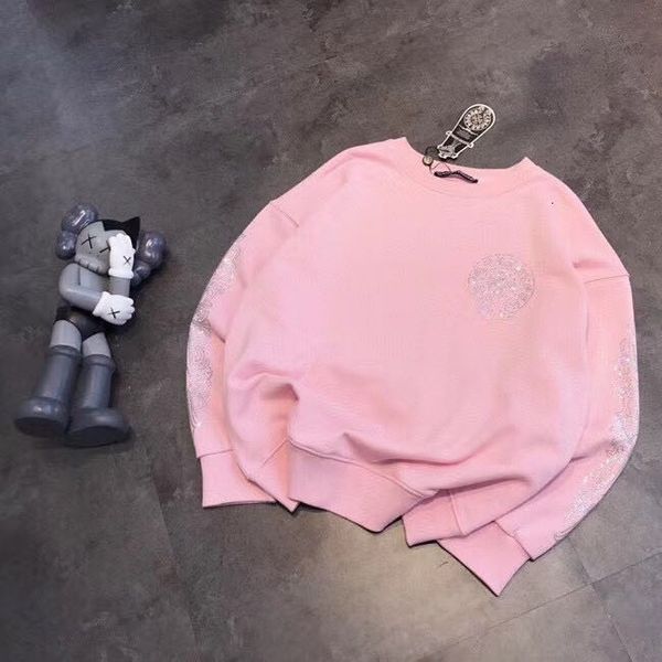 

ch croxin 20fw sanskrit hot diamond pink girl's hearth net red white стиль мужская и женская осенняя осенью круглый шейный свитер, Black