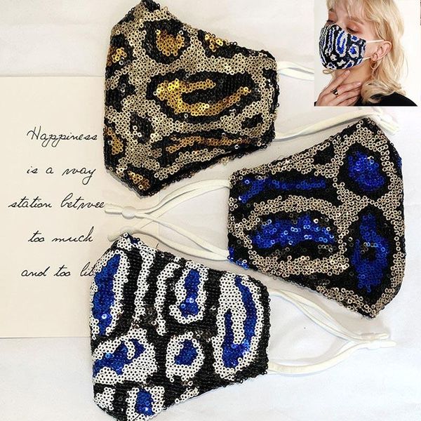 

sequins women fashion leopard new face designer hwe949 washable bling reusable dustproof mask adjustable mouth masks cfpgp