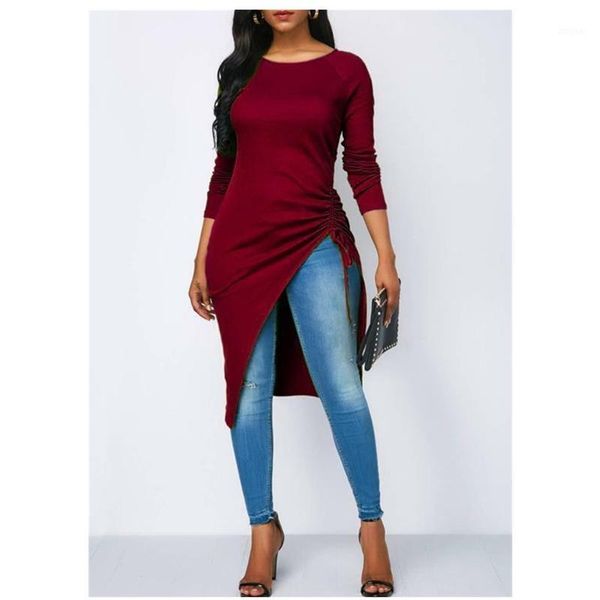 

2019 fashion trend women blouse long sleeve asymmetrical hem shirts autumn pre-fall casual loose stylish three colors1, White