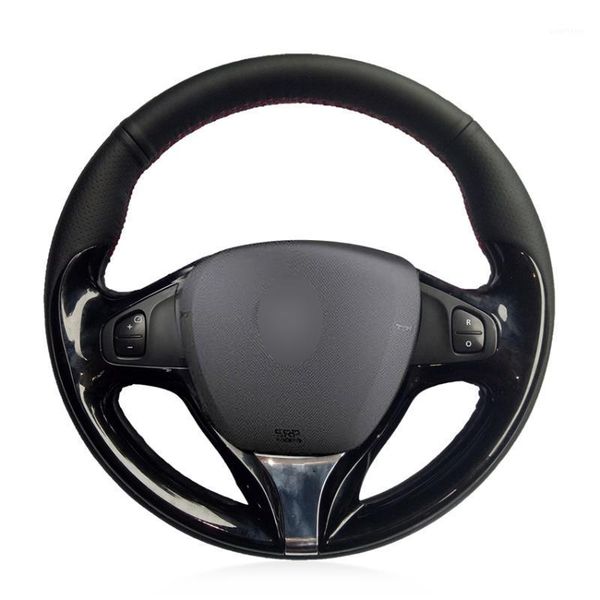 

hand sew black genuine leather car steering wheel cover for clio 2013-2016 samsung qm3 2013-20151