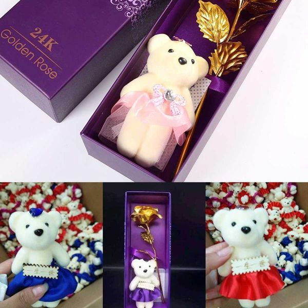 

decorative flowers & wreaths valentine's day created gift 24k foil plated rose purple gold with teddy bear lasts forever love wedding d