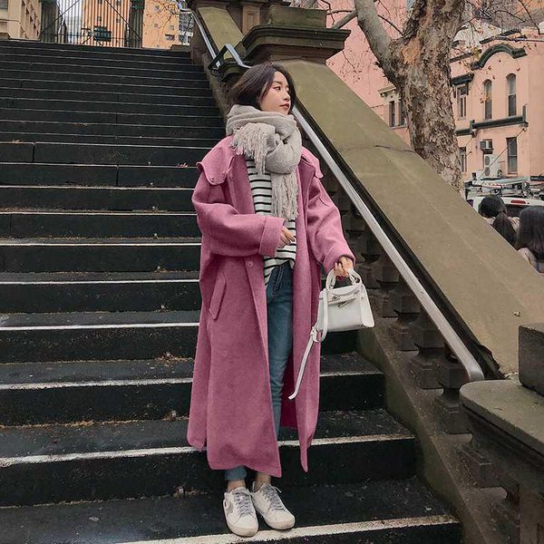 

oversize woolen jacket 2020 winter new women's hooded double-sided woolen loose quality casual coat women's jacket w431, Black