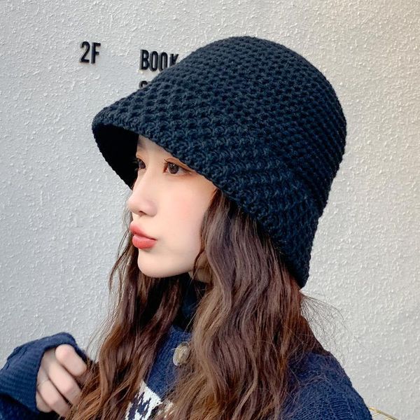 

fisherman hat female autumn wool warmth ear protection dome leisure basin hat solid color bucket, Blue;gray