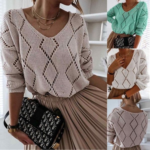 

women's sweaters v-neck casual diamond hollow knit sweater women pullover autumn winter long sleeve jumper streetwear fashion pull femm, White;black