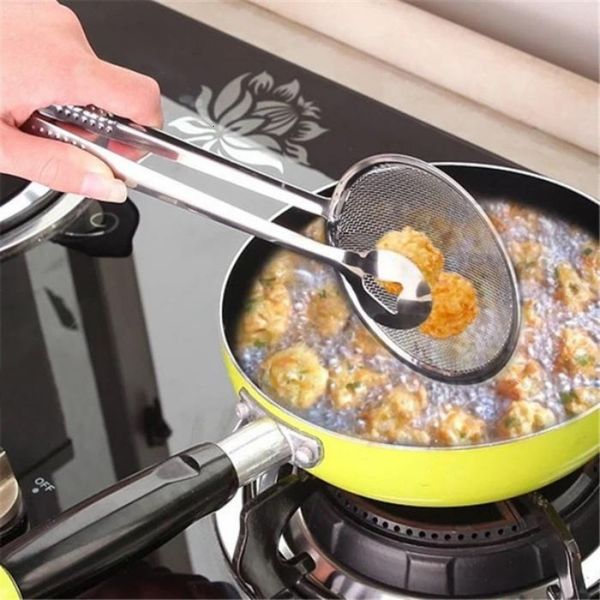 

factory pricecreative spoon with multi-functional stainless steel colander oil-frying filter food clip fried chicken dru