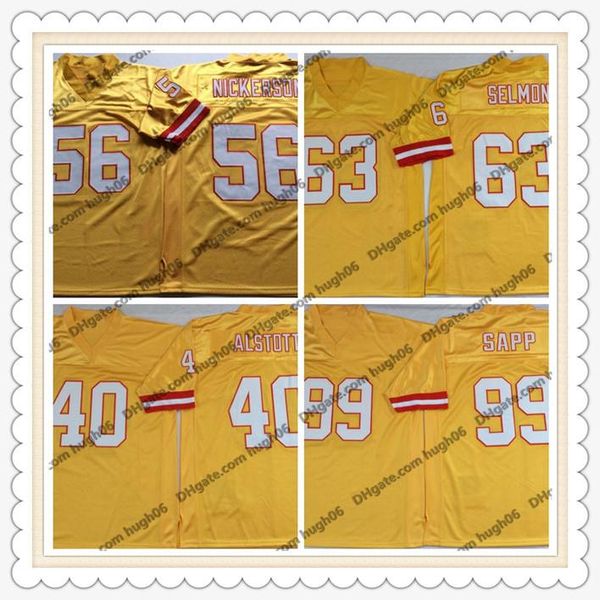 

custom throwback tampa bay buccaneers nfl 56 nickerson 63 selmon 40 alstott 99 sapp mens stitched yellow football jerseys, Black;red