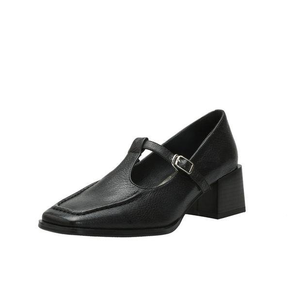 

2021 concise leather mark genuine female spring jumps retro party wedding shoes 40 xbjp, Black