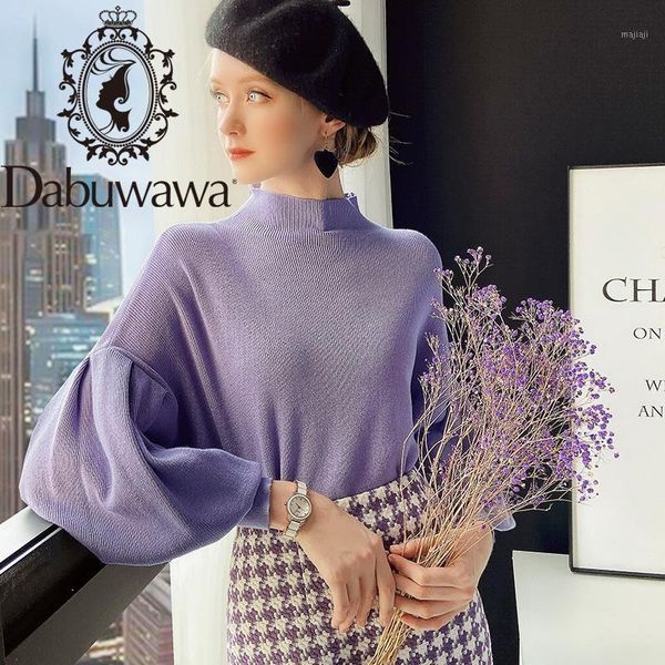 

women's sweaters dabuwawa vintage purple knit pullover sweater women lantern sleeve mock neck autumn winter loose fit female dt1dkt0071, White;black