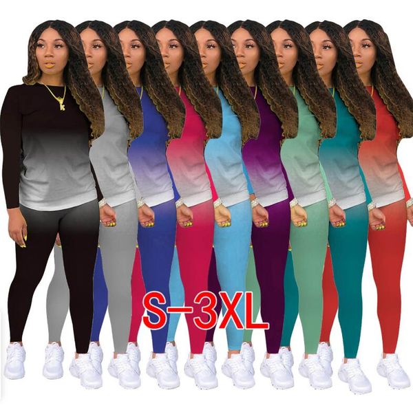 

women tracksuit two pieces set designer outfits gradient colour jogging suit ladies new fashion casual sportswear 9 colors wy995, White