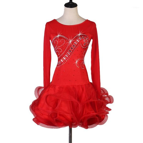 

latin standard dress for women samba luxury diamond salsa tango rumba long sleeve short ballroom dance competition dresses1, Black;red