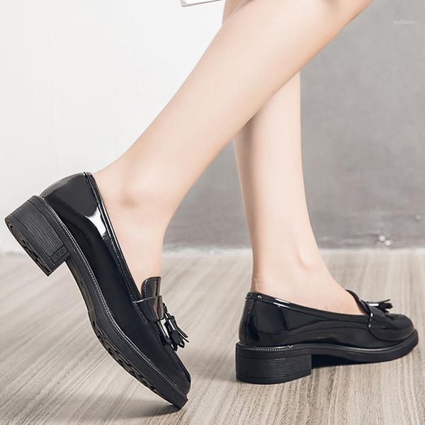 

dress shoes korean design womens casual business office career formal dresses tassels patent leather oxfords shoe ladies sapatos mujer1, Black