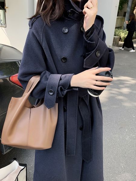 

double sided cashmere women's 2020 new medium long high-end slim, autumn and winter style woolen coat, Black