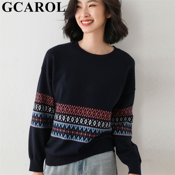 

gcarol women drop shoulder 30% wool sweater argyle geometric knitted bottomed pullover loose fall winter jumper multi occasions 201221, White;black