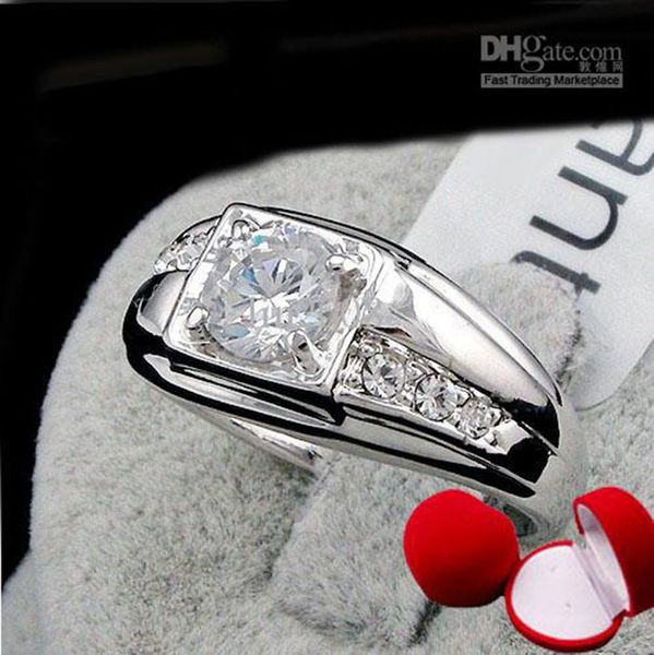 

designer fashion men ring with heart box, swarovski crystal 18k gold plated finger rings ,wedding gold filled cz diamond jewelry no:0190, Silver